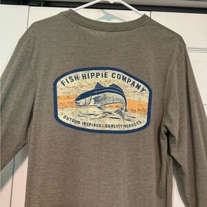 gray fish hippie long sleeve cotton tee
